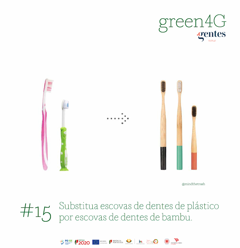 #15 Substitua escovas de dentes de plástico por escovas de dentes de bambu.